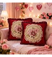 Amazon.com: Qupace Set of 2 Red Vintage Embroidered Throw Pillows